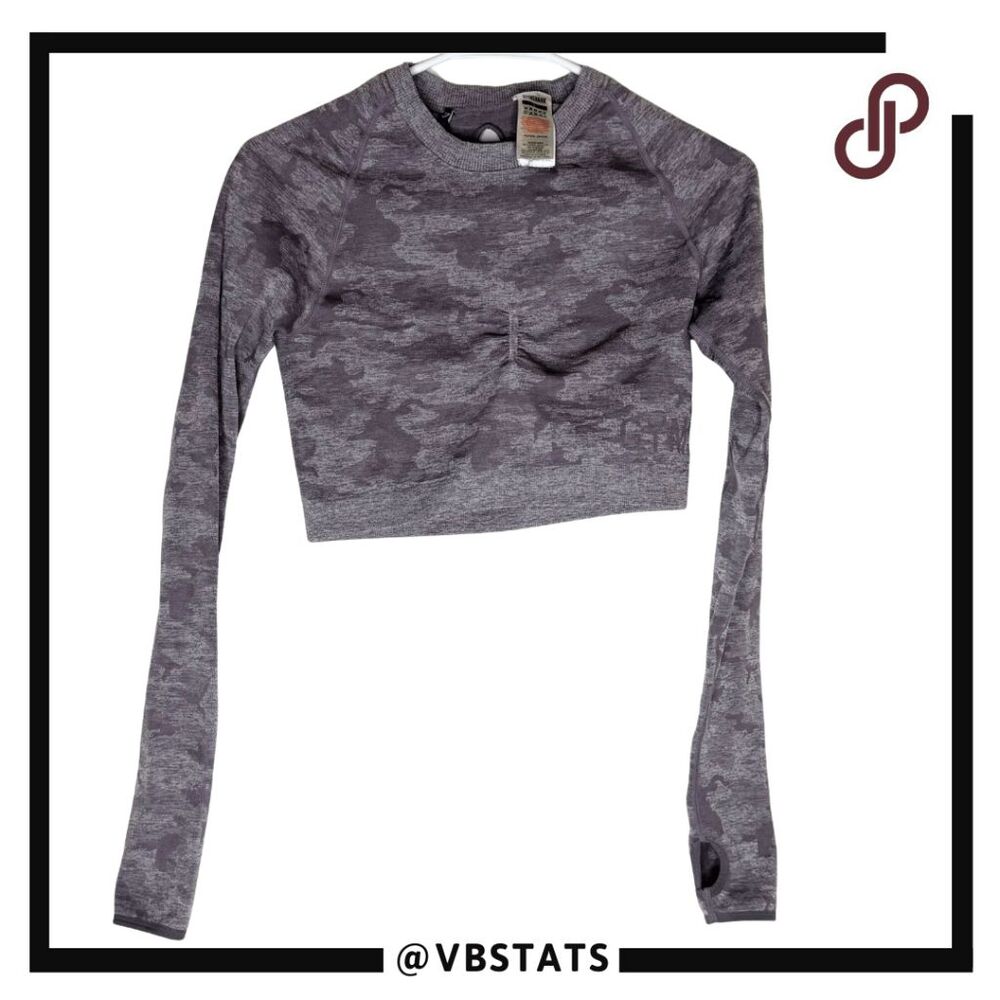 Gymshark Women's Adapt Camo Seamless Long Sleeve Crop Top Purple Size Large